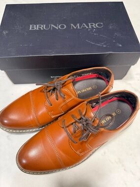 Bruno Marc Kids' Tan Leather Dress Lace-Up Shoes size 4 Boys
